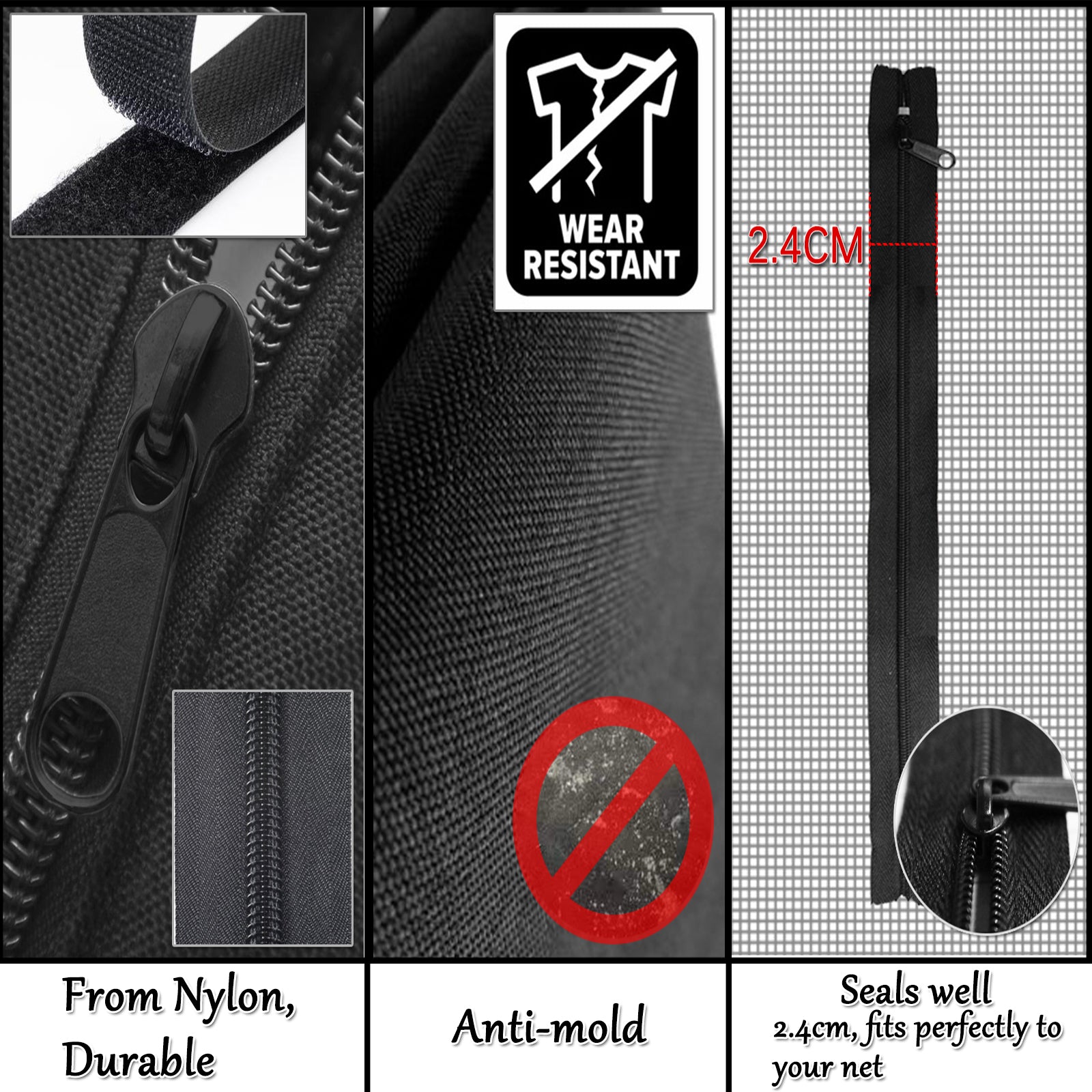 Window Zipper BKSAI Window Screen Zipper Opening Adjustable Zip with Windows Screen Black